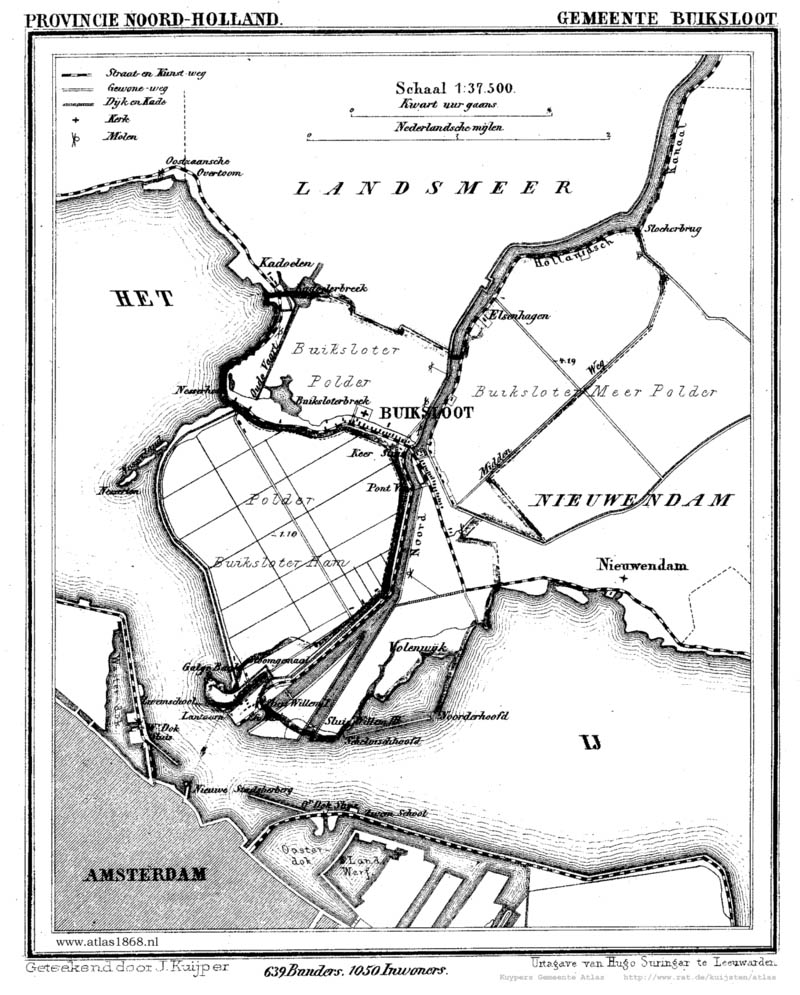 Kaart van de gemeente Buiksloot uit 1868