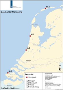 Meetlocaties werfafval op strand